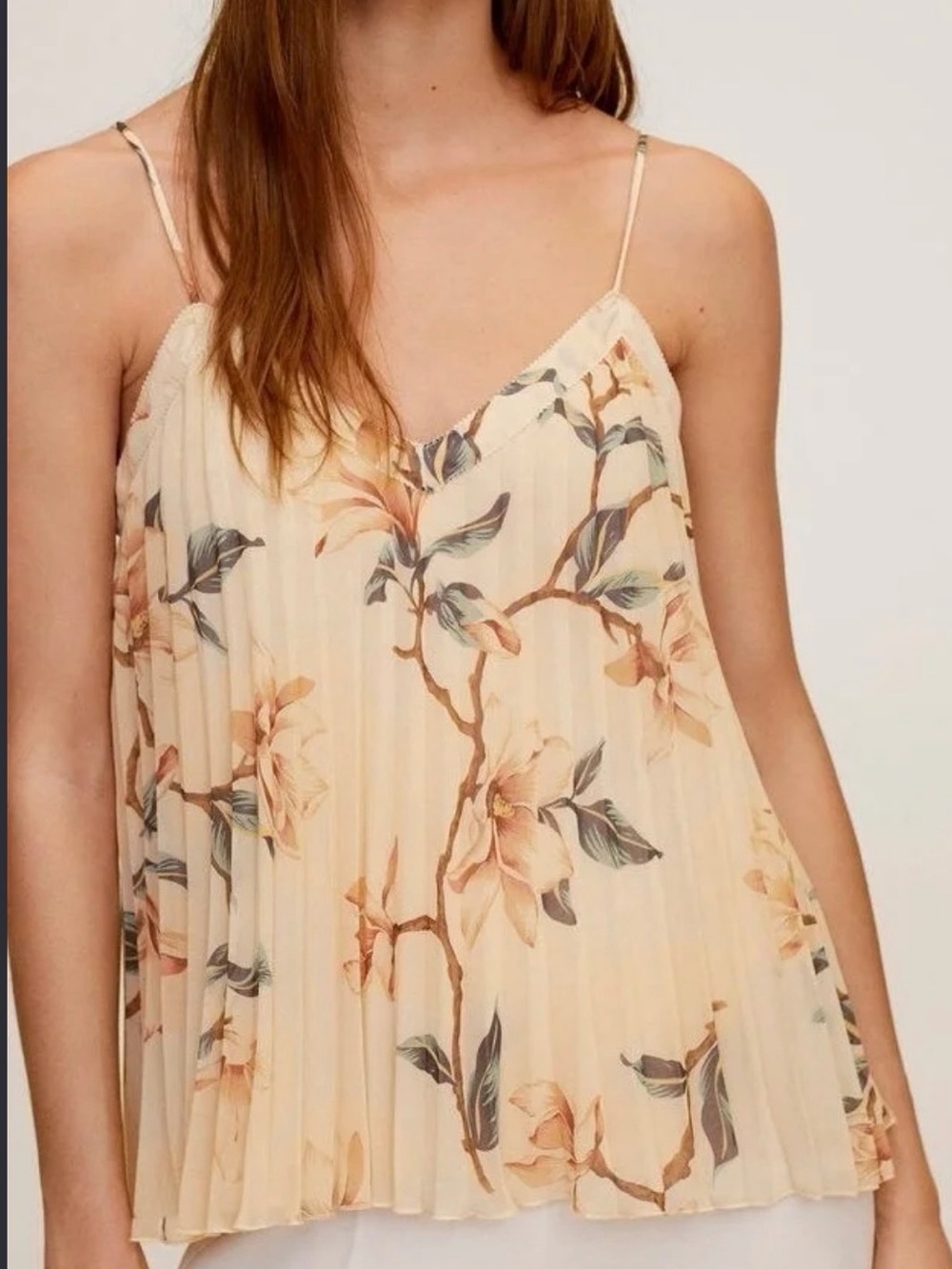 MNG Mango Floral Pleated Spaghetti Strap Cami Top - size 6/M